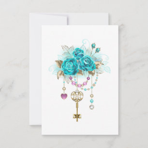 Turquoise Roses with Keys RSVP Card