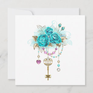 Turquoise Roses with Keys Save The Date