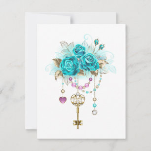 Turquoise Roses with Keys Save The Date