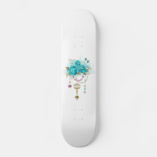 Turquoise Roses with Keys Skateboard