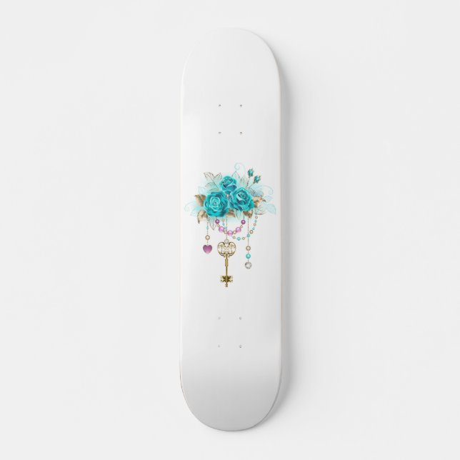Turquoise Roses with Keys Skateboard (Front)