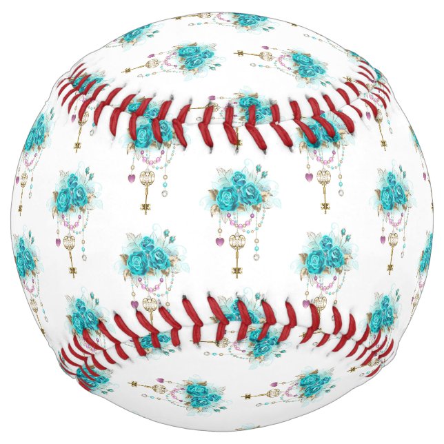 Turquoise Roses with Keys Softball (Front)