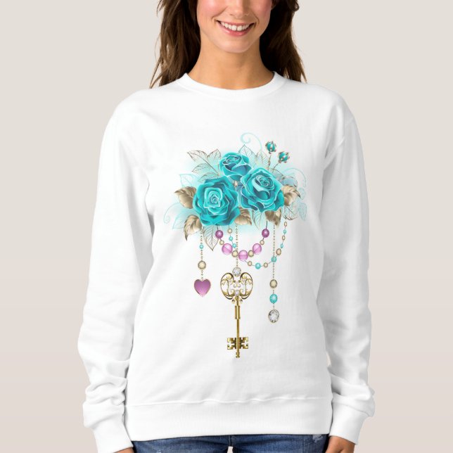 Turquoise Roses with Keys Sweatshirt (Front)