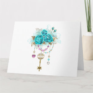 Turquoise Roses with Keys Thank You Card