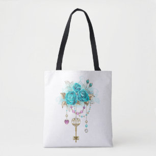 Turquoise Roses with Keys Tote Bag