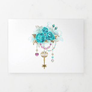 Turquoise Roses with Keys Tri-Fold Invitation