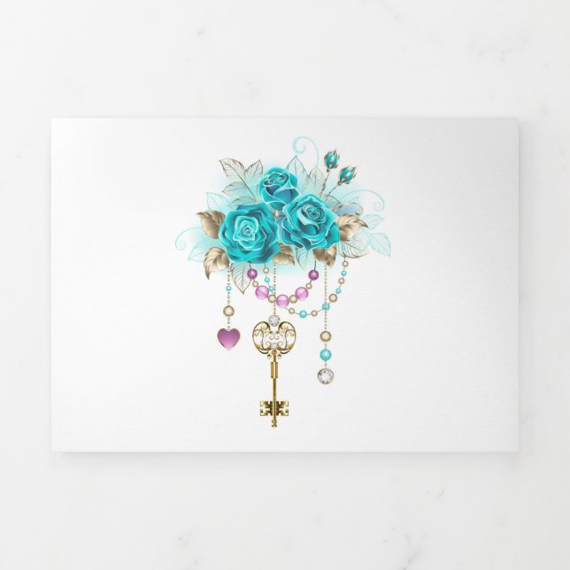 Turquoise Roses with Keys Tri-Fold Programme (Cover)