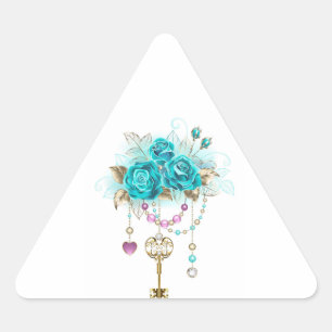 Turquoise Roses with Keys Triangle Sticker