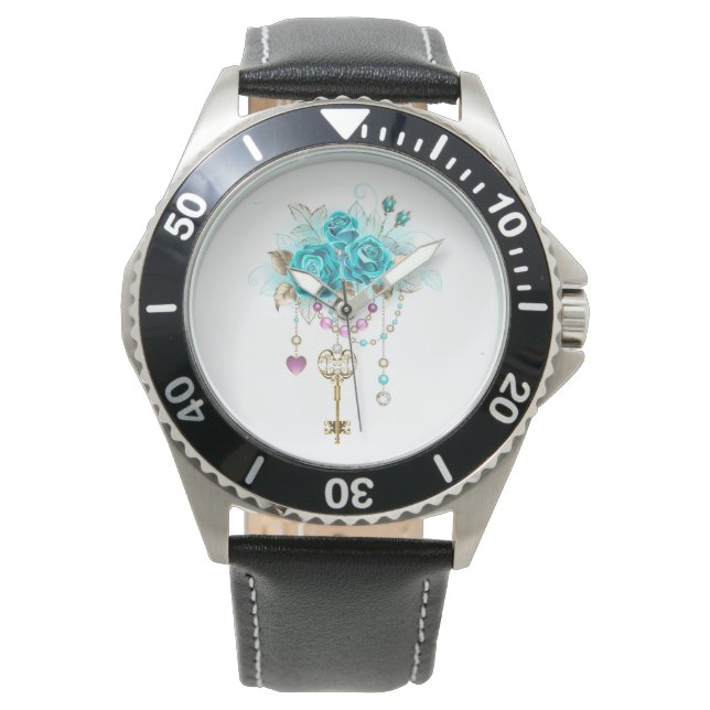 Turquoise Roses with Keys Watch (Front)