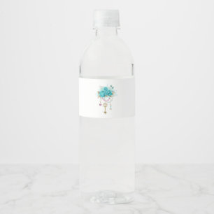 Turquoise Roses with Keys Water Bottle Label
