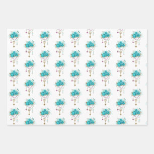 Turquoise Roses with Keys Wrapping Paper Sheet