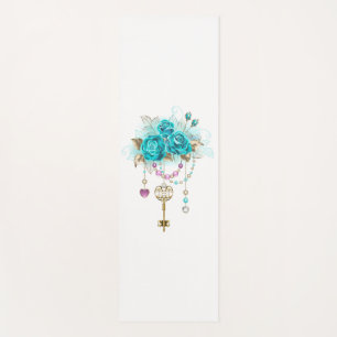 Turquoise Roses with Keys Yoga Mat