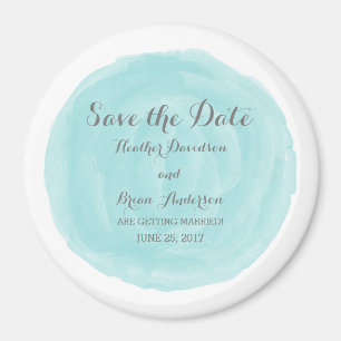Turquoise Round Watercolor Save the Date Magnet