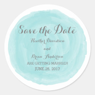 Turquoise Round Watercolor Save the Date Stickers