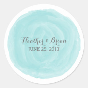 Turquoise Round Watercolor Wedding Stickers