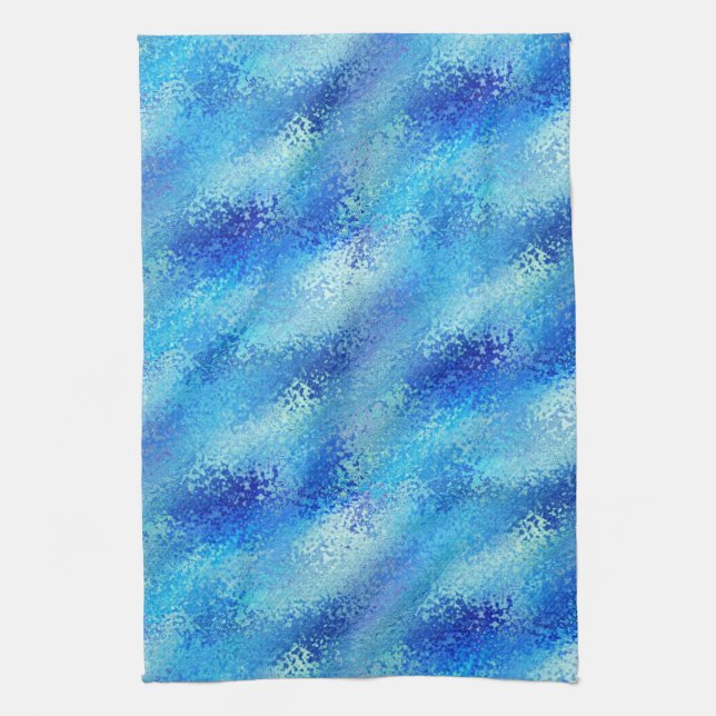 Turquoise & Royal Blue Artistic Abstract Texture Tea Towel (Vertical)