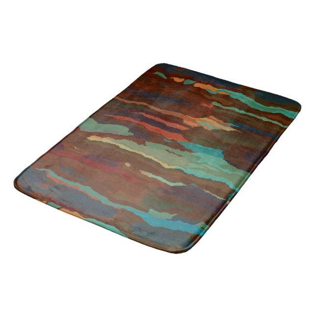 Turquoise, Rust and Blue Abstract Bath Mat (Angled)