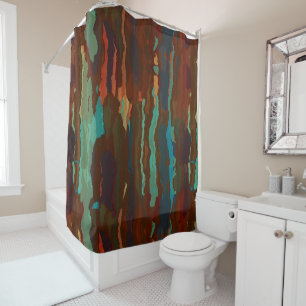 Turquoise, Rust and Blue Abstract Shower Curtain