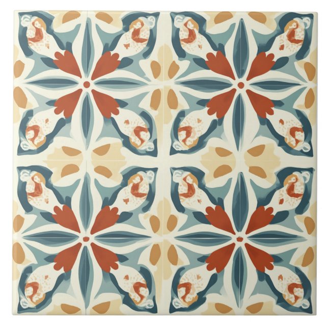 Turquoise, Rust and Yellow Tile (Front)