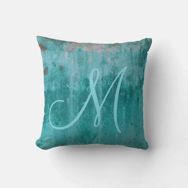 Turquoise Rust Monogram Cushion (Front)