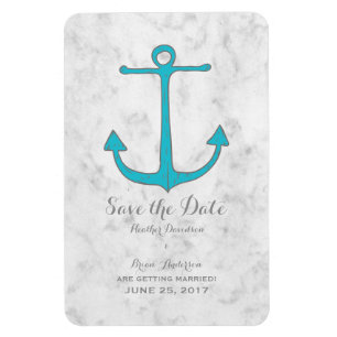 Turquoise Rustic Anchor Save the Date Magnet