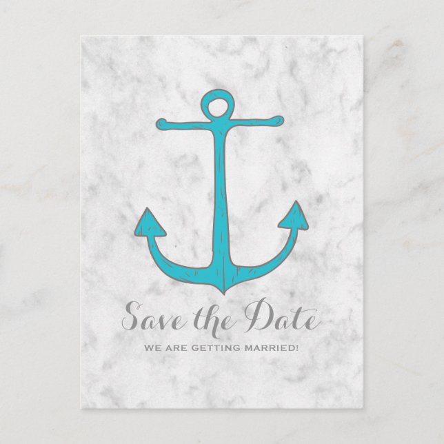 Turquoise Rustic Anchor Save the Date Postcard (Front)