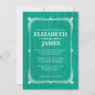 Turquoise Rustic Barn Wood Wedding Invitations