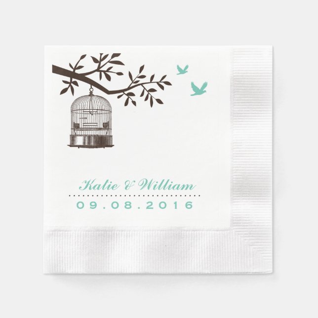 Turquoise Rustic Bird Cage Wedding Paper Napkin (Front)