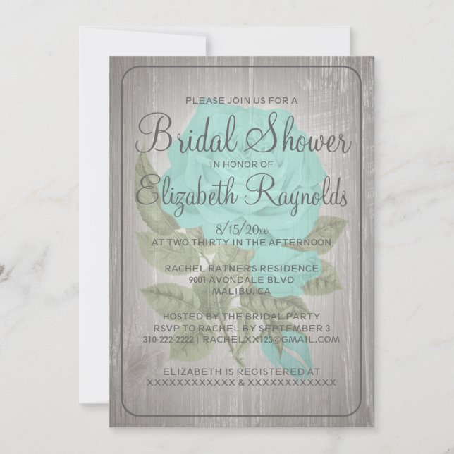 Turquoise Rustic Floral Bridal Shower Invitations (Front)