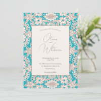 Turquoise Rustic Lace Yellow Wedding Invitations