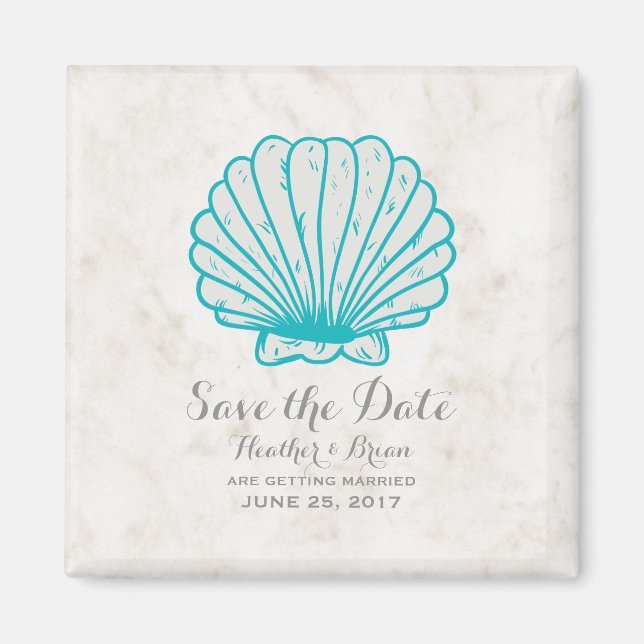 Turquoise Rustic Seashell Save the Date Magnet (Front)