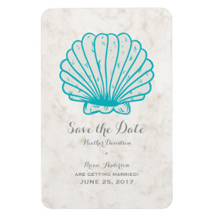 Turquoise Rustic Seashell Save the Date Magnet