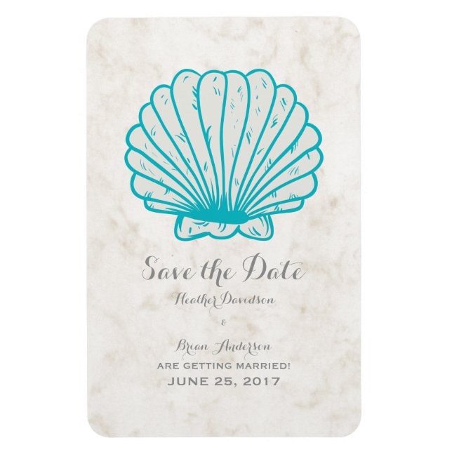 Turquoise Rustic Seashell Save the Date Magnet (Vertical)