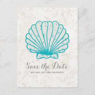 Turquoise Rustic Seashell Save the Date Postcard