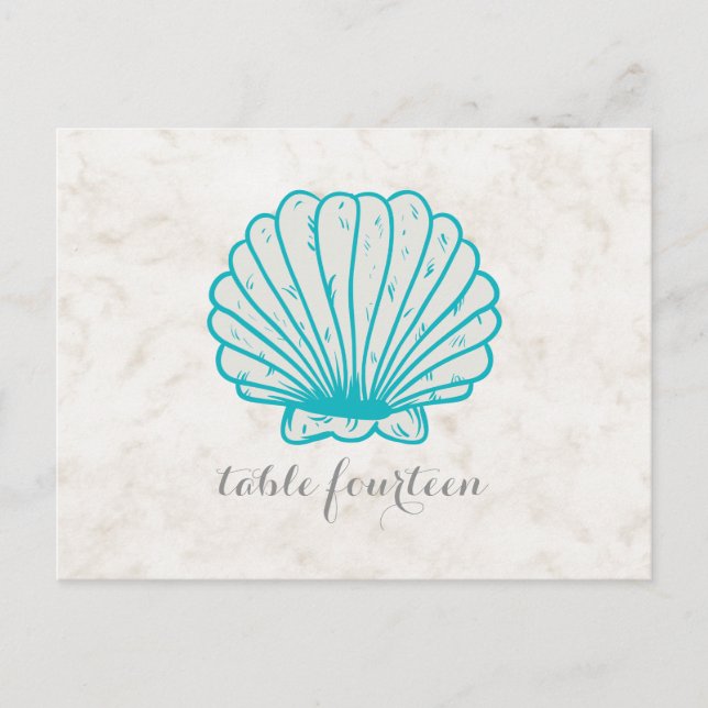 Turquoise Rustic Seashell Table Number Postcard (Front)