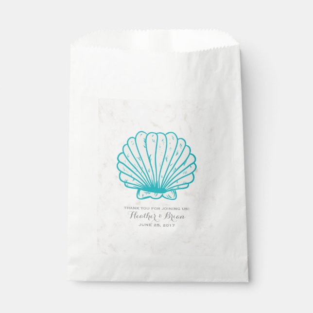 Turquoise Rustic Seashell Wedding Favour Bags (Front)