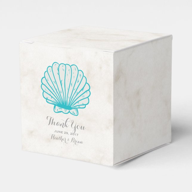 Turquoise Rustic Seashell Wedding Favour Box (Front Side)