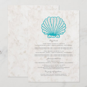 Turquoise Rustic Seashell Wedding Information Invitation