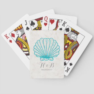 Turquoise Rustic Seashell Wedding Playing Cards