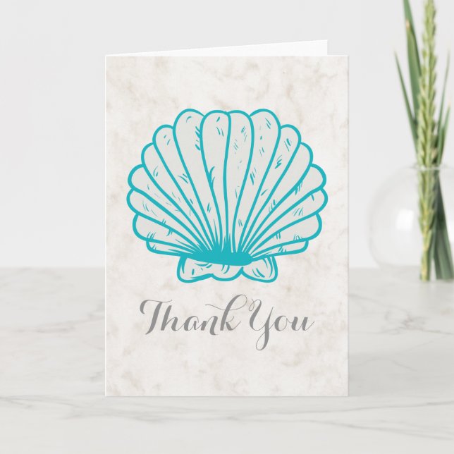 Turquoise Rustic Seashell Wedding Thank You Card (Front)