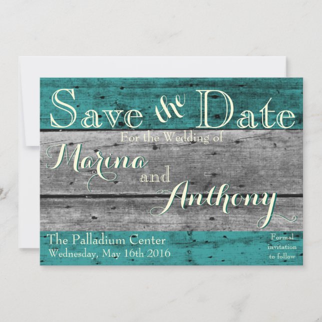Turquoise Rustic Splash Save the Date No.6 (Front)
