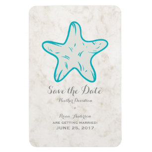 Turquoise Rustic Starfish Save the Date Magnet