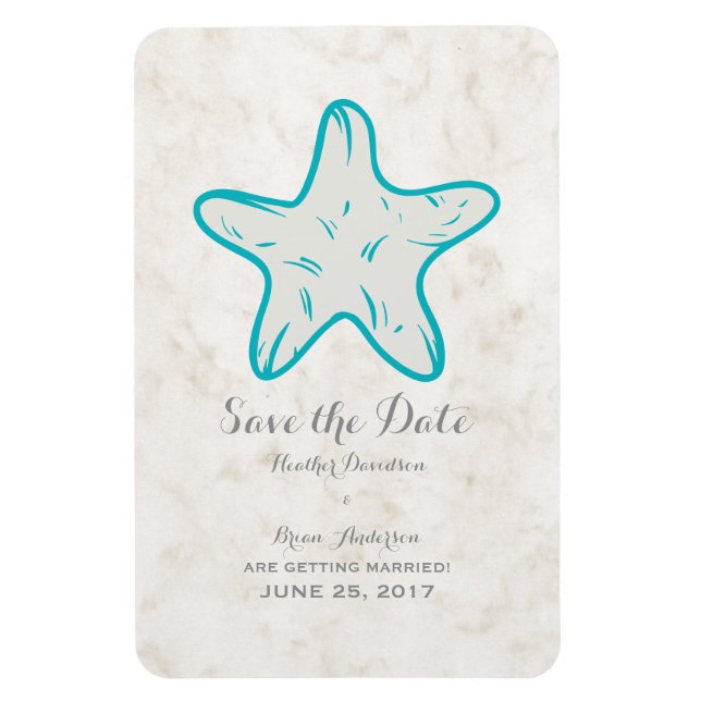 Turquoise Rustic Starfish Save the Date Magnet (Vertical)
