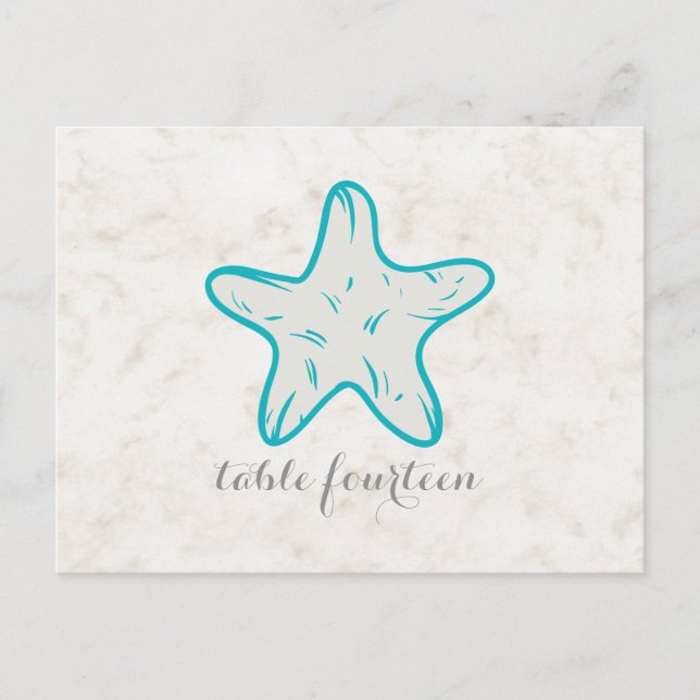 Turquoise Rustic Starfish Table Number Postcard (Front)