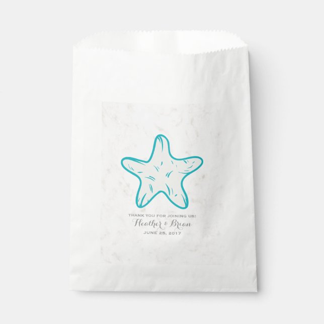 Turquoise Rustic Starfish Wedding Favour Bags (Front)