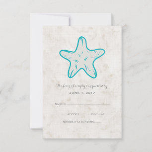 Turquoise Rustic Starfish Wedding RSVP Card