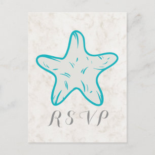 Turquoise Rustic Starfish Wedding RSVP Postcard
