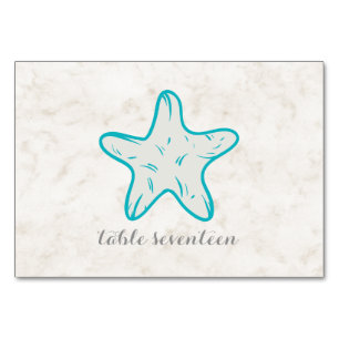 Turquoise Rustic Starfish Wedding Table Number