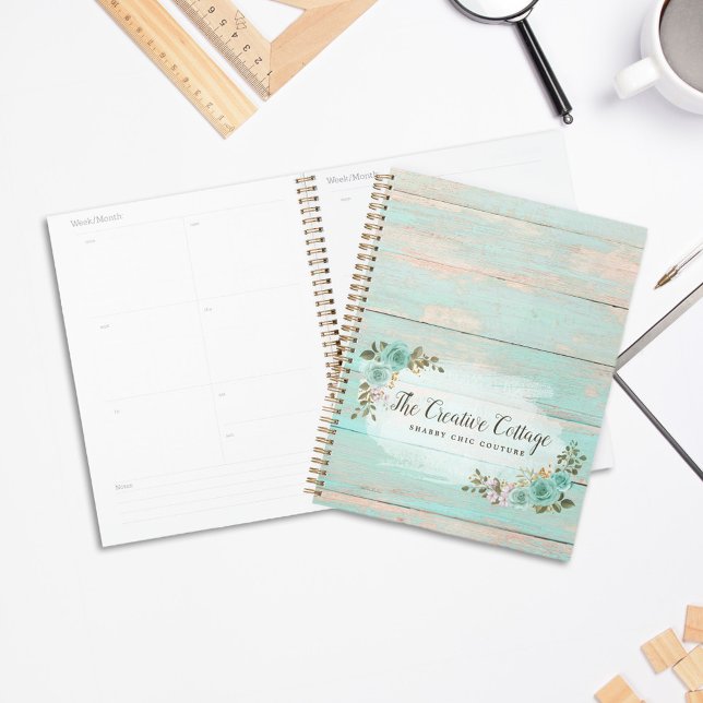 Turquoise Rustic Wood Farmhouse Floral Roses Chic Planner (Creator Uploaded)