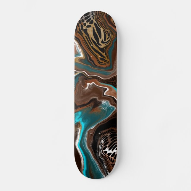 Turquoise Safari Digital Fluid Art Skateboard (Front)